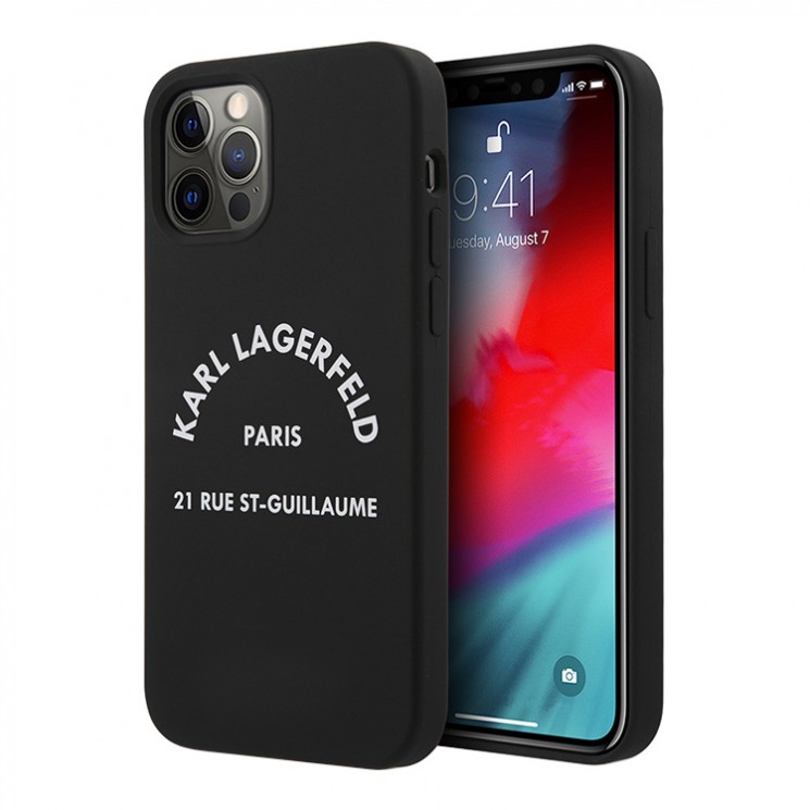 Чехол Karl Lagerfeld Liquid silicone RSG logo Hard для iPhone 12 Pro Max, черный