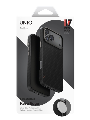 Uniq для iPhone 17 Pro Max чехол KEVA EDGE Full Kevlar Carbon Black (MagSafe)