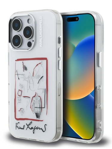 Karl Lagerfeld для iPhone 16 Pro чехол PC/TPU Sketch Metal Camera Hard Transparent