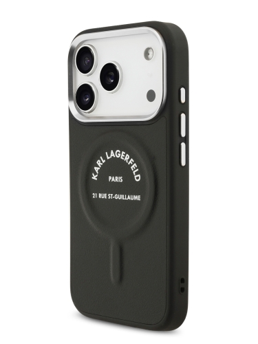 Karl Lagerfeld для iPhone 17 Pro Max чехол Crossbody PU RSG logo & Metal Cam Hard + Strap Black (MagSafe)