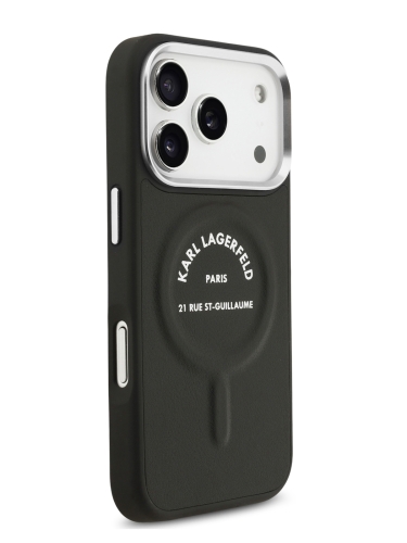 Karl Lagerfeld для iPhone 17 Pro Max чехол Crossbody PU RSG logo & Metal Cam Hard + Strap Black (MagSafe)