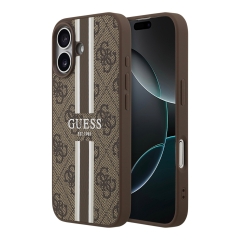 Guess для iPhone 17 чехол PU 4G Stripes Hard Brown (MagSafe)