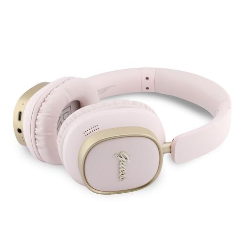 Guess наушники беспроводные накладные Bluetooth HP ENC Rectangle Satined PU Script Metal Logo Pink