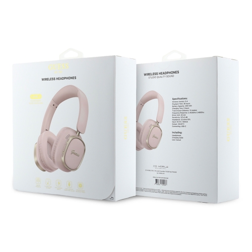 Guess наушники беспроводные накладные Bluetooth HP ENC Rectangle Satined PU Script Metal Logo Pink