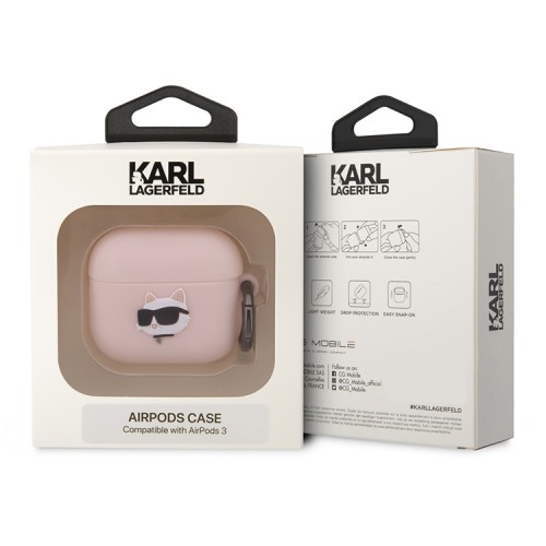 Чехол Lagerfeld Silicone case with ring NFT 3D Choupette для Airpods 3 (2021), розовый
