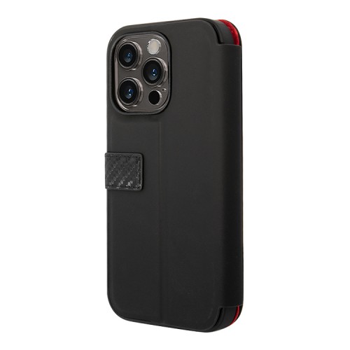 Чехол Ferrari PU Smooth/Carbon Vertical with metal logo Booktype для iPhone 14 Pro, черный