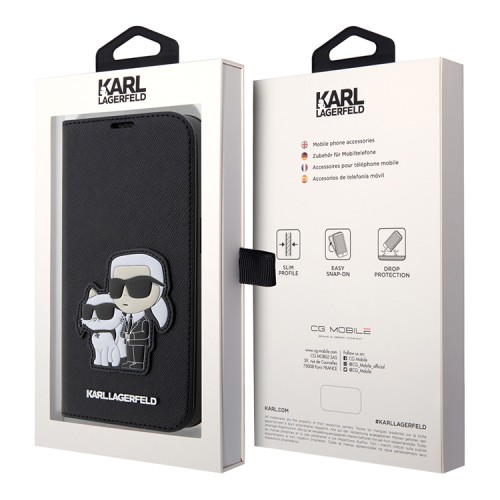 Чехол Lagerfeld PU Saffiano NFT Karl & Choupette Booktype для iPhone 13 Pro Max, черный