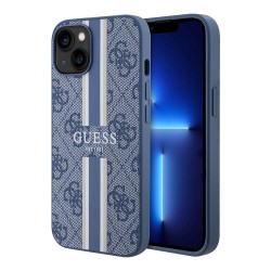 Чехол Guess PU 4G Stripes Hard для iPhone 13, голубой (MagSafe)