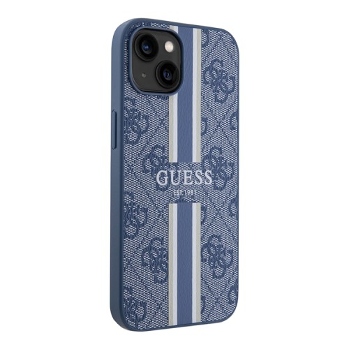 Чехол Guess PU 4G Stripes Hard для iPhone 13, голубой (MagSafe)