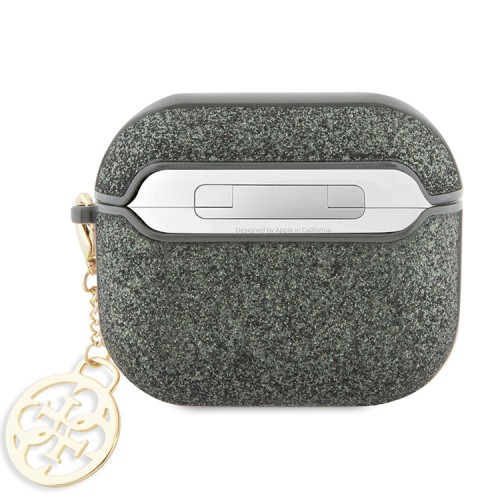 Чехол Guess Glitter flakes Metal logo with charm для Airpods 3 (2021), зеленый