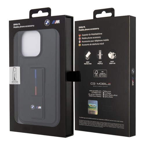 Чехол BMW M-Collection PU + Grip stand Hot stamp Hard для iPhone 14 Pro Max, черный