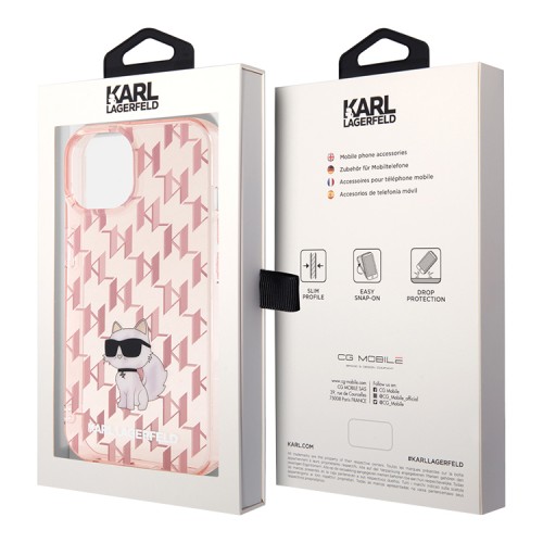 Lagerfeld для iPhone 15 чехол PC/TPU Monogram NFT Choupette Hard Pink