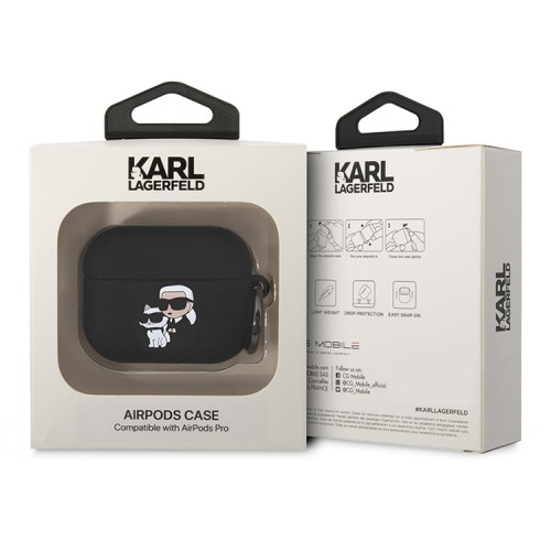Karl Lagerfeld для Airpods Pro чехол Silicone case with ring NFT Karl & Choupette Black