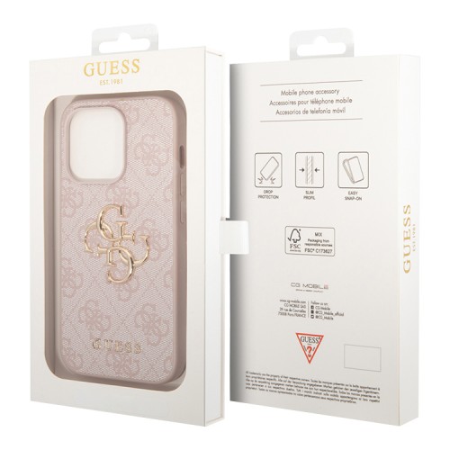 Guess для iPhone 15 Pro Max чехол PU 4G Big metal logo Hard Pink
