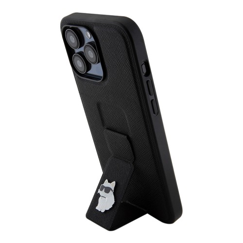 Karl Lagerfeld для iPhone 15 Pro чехол GripStand PU Saffiano NFT Choupette metal Hard Black