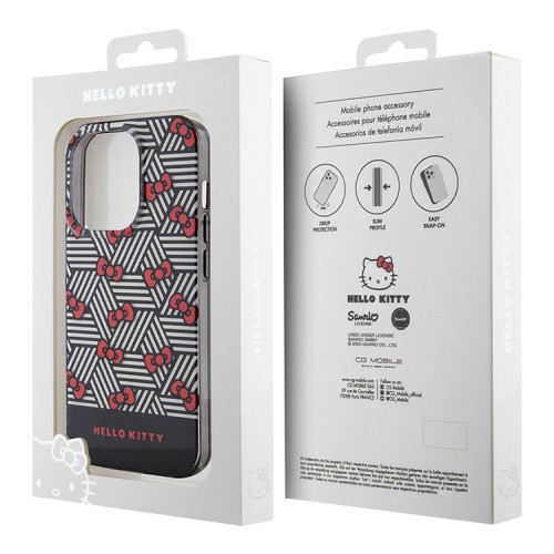 Hello Kitty для iPhone 15 Pro чехол PC/TPU Bows and Stripes Hard Black