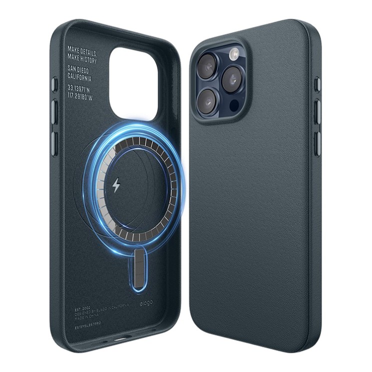 Elago для iPhone 15 Pro Max чехол PU Leather Jean Indigo (MagSafe)