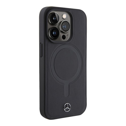 Mercedes для iPhone 15 Pro чехол Leather Plain Smooth with Ring Hard Black (MagSafe)