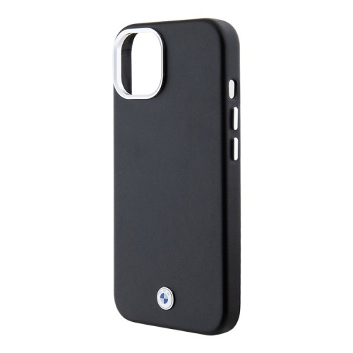BMW для iPhone 15 чехол PU Full Wrapped Metal logo Hard Black (MagSafe)
