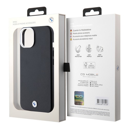 BMW для iPhone 15 чехол PU Full Wrapped Metal logo Hard Black (MagSafe)