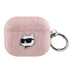 Karl Lagerfeld для Airpods 3 чехол PU Saffiano Monogram with ring NFT Metal Head Choupette Pink