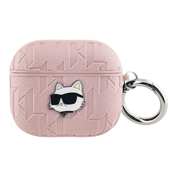 Karl Lagerfeld для Airpods 3 чехол PU Saffiano Monogram with ring NFT Metal Head Choupette Pink