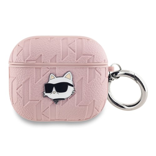Karl Lagerfeld для Airpods 3 чехол PU Saffiano Monogram with ring NFT Metal Head Choupette Pink