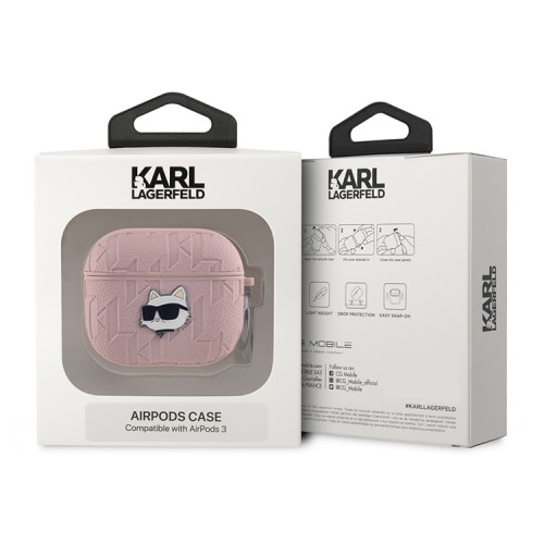 Karl Lagerfeld для Airpods 3 чехол PU Saffiano Monogram with ring NFT Metal Head Choupette Pink