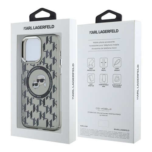 Karl Lagerfeld для iPhone 15 Pro Max чехол PC/TPU Monogram NFT Karl & Choup Metal Cam черный (MagSafe)