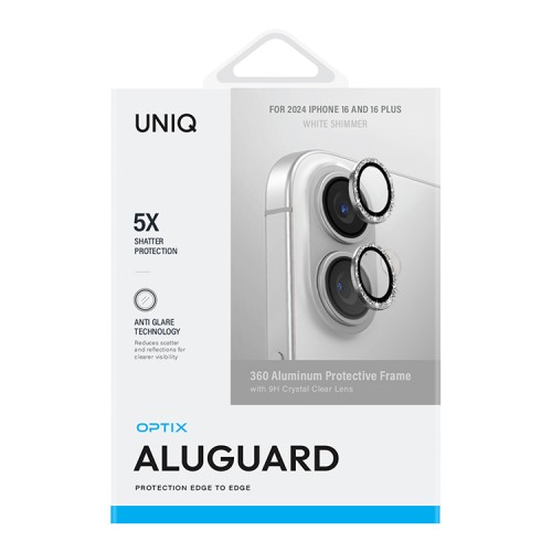 Uniq стекло для iPhone 16/16 Plus OPTIX Camera Lens AluGuard White Shimmer