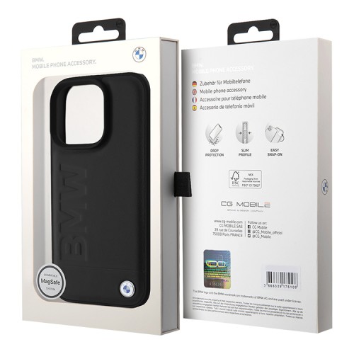 BMW для iPhone 16 Pro чехол Signature Leather Logo imprint Black (MagSafe)