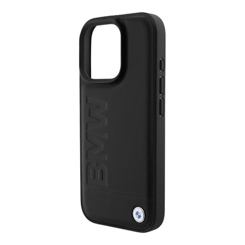 BMW для iPhone 16 Pro чехол Signature Leather Logo imprint Black (MagSafe)