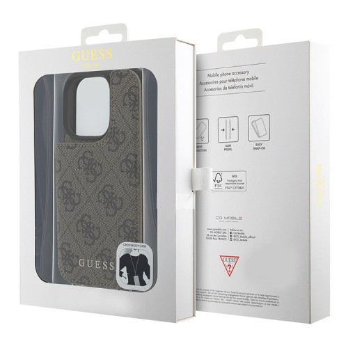 Guess для iPhone 16 Pro чехол Crossbody cardslots magnetic 4G Hard Brown