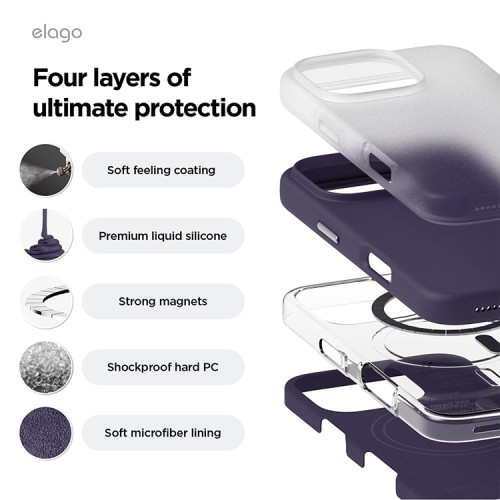 Elago для iPhone 16 Pro Max чехол Soft silicone (Liquid) Deep Purple (MagSafe)