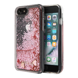 Чехол Guess Liquid Glitter Floating Hearts Hard для iPhone 7/8/SE, розовый