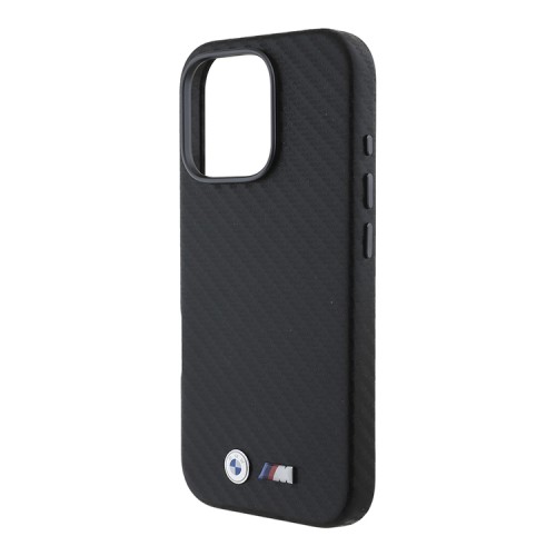 BMW для iPhone 16 Pro чехол M-Collection PU Carbon Full Wrapped Metal logo & Camera Hard Black