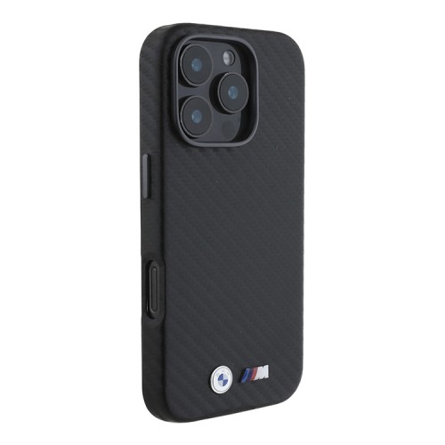 BMW для iPhone 16 Pro чехол M-Collection PU Carbon Full Wrapped Metal logo & Camera Hard Black