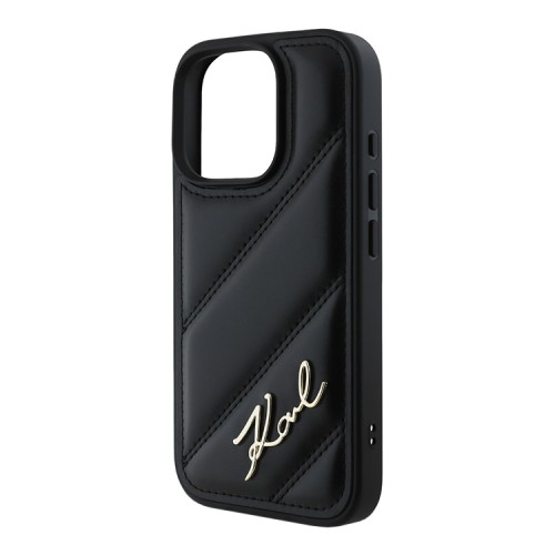 Karl Lagerfeld для iPhone 16 Pro чехол PU Quilted Signature metal logo Hard Black