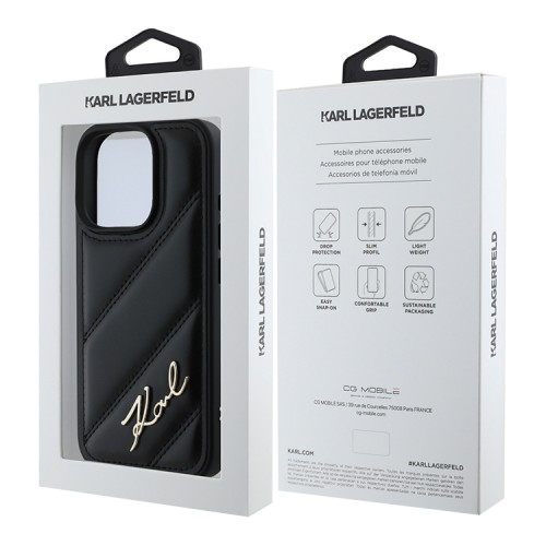Karl Lagerfeld для iPhone 16 Pro чехол PU Quilted Signature metal logo Hard Black