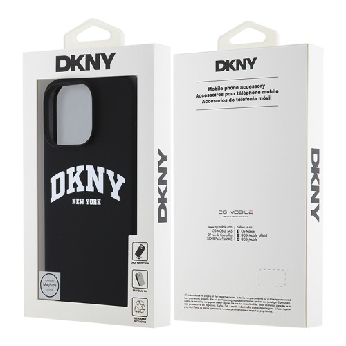 DKNY для iPhone 16 Pro чехол Liquid Silicone Arch Logo Hard Black/White (MagSafe)