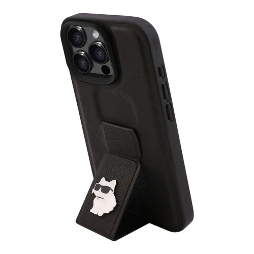 Karl Lagerfeld для iPhone 16 Pro чехол GripStand PU Saffiano NFT Choupette metal Hard Black