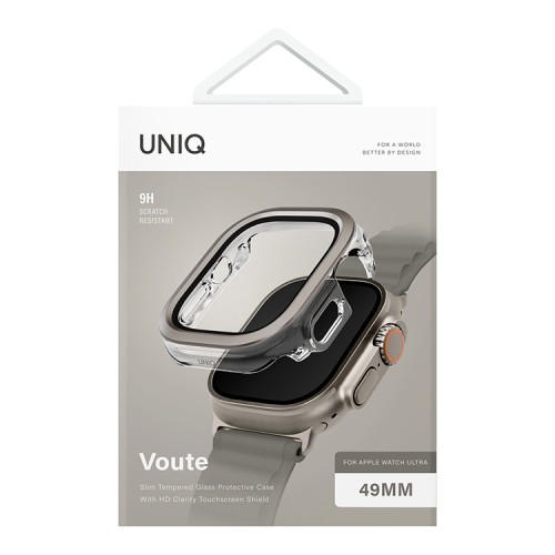 Uniq для Apple Watch 49 mm чехол VOUTE with 9H Tempered Glass Titanium Silver