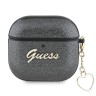 Guess для Airpods 4 чехол PU leather with Script metal logo and Heart charm Black