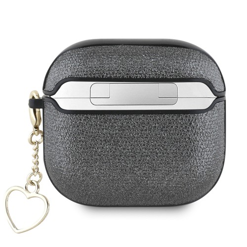 Guess для Airpods 4 чехол PU leather with Script metal logo and Heart charm Black