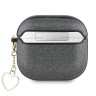 Guess для Airpods 4 чехол PU leather with Script metal logo and Heart charm Black