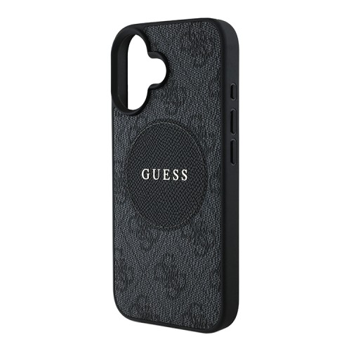Guess для iPhone 16 чехол PU 4G with Round Patch Metal logo Hard Black (MagSafe)