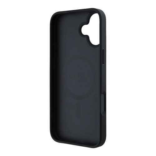Guess для iPhone 16 чехол PU 4G with Round Patch Metal logo Hard Black (MagSafe)