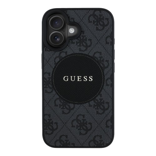 Guess для iPhone 16 чехол PU 4G with Round Patch Metal logo Hard Black (MagSafe)