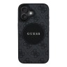Guess для iPhone 16 чехол PU 4G with Round Patch Metal logo Hard Black (MagSafe)