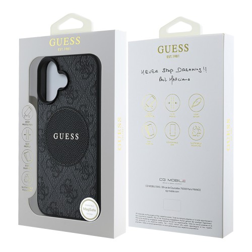 Guess для iPhone 16 чехол PU 4G with Round Patch Metal logo Hard Black (MagSafe)
